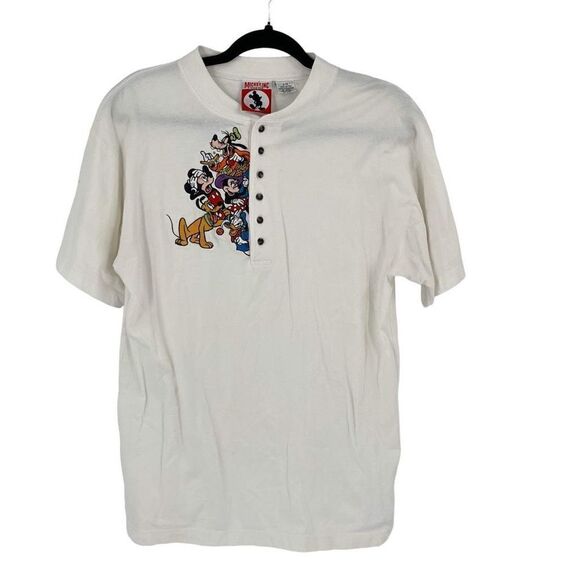 Vintage Disney Mickey Inc Mickey Mouse Short Sleeve Henley Shirt White Size S/M - Picture 2 of 8